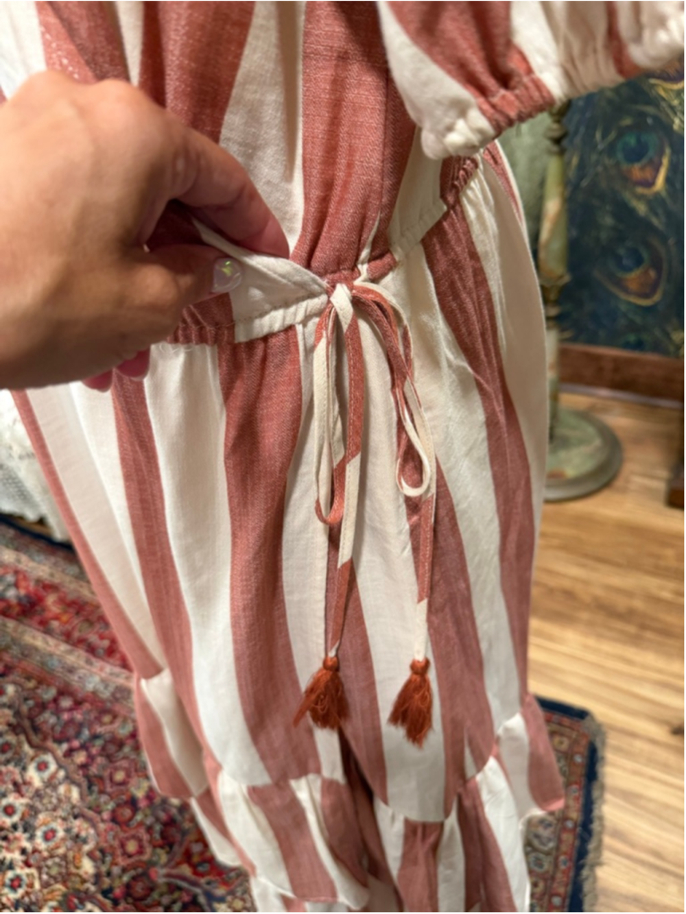 Knox Rose Maxi Wrap Dress XL Pink Cream Stripe Cotton Coastal Resort Tiered Pock - Picture 6 of 13